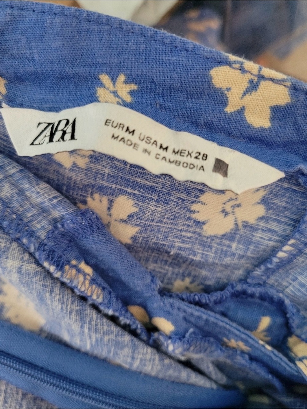 ZARA Blue Floral Linen Blend Cutout Mini Dress Summer Sundress M - Picture 5 of 9